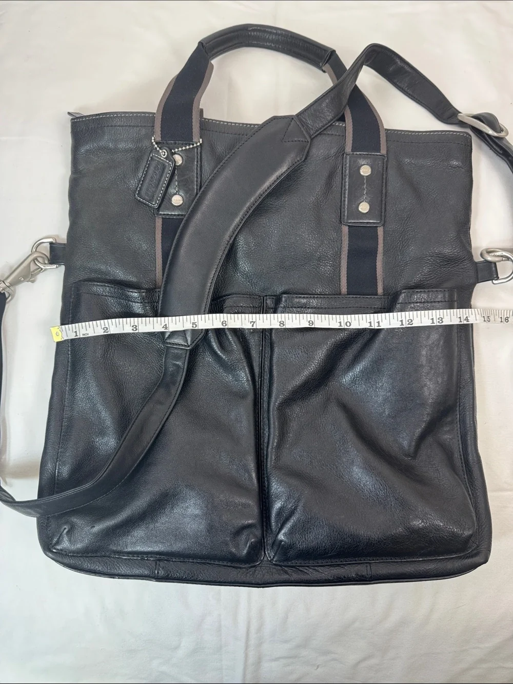 Coach F70558 Black Leather Tote Work Laptop Bag Unisex w/ Strap
